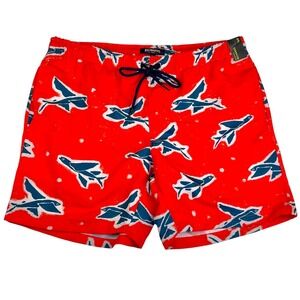 Richards Mens Swim Trunks Sz 3/L Red  Flying Fish Barcelona Beach Shorts $68 New